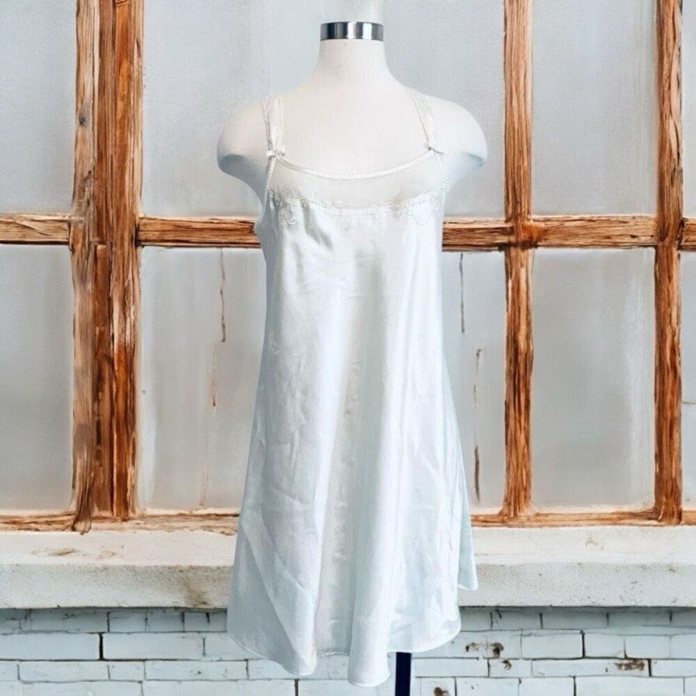 Vintage Morgan Taylor Cream Beige Ivory Satin Mini Dress Nightgown Slip M